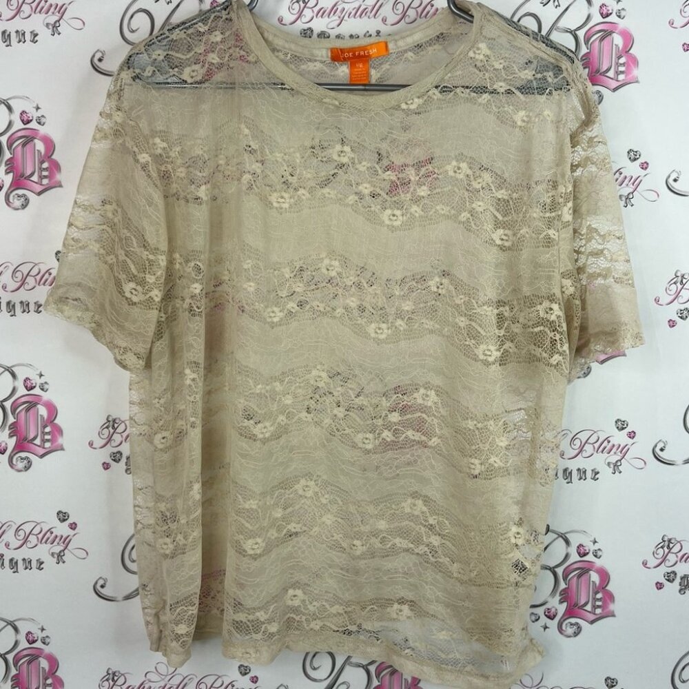 Joe Fresh top tshirt tee Lacie floral mesh see through cream Lace Beige Blouse